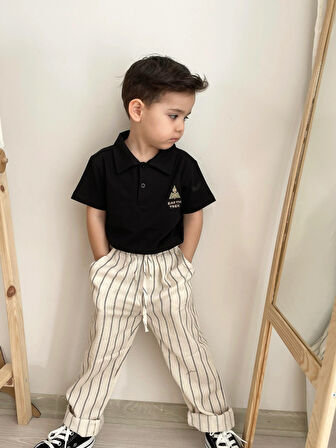 Nakışlı Polo Yaka T-shirt Siyah