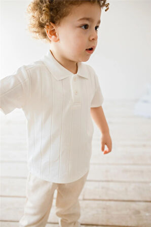 Örme Kumaş Erkek Çocuk Polo Yaka T-Shirt Beyaz
