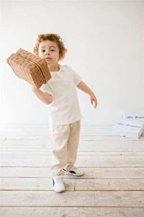 Örme Kumaş Erkek Çocuk Polo Yaka T-Shirt Beyaz