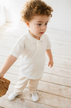 Örme Kumaş Erkek Çocuk Polo Yaka T-Shirt Beyaz