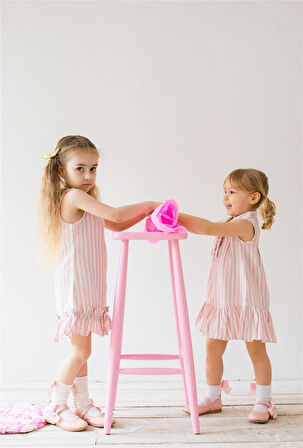 Çizgili Kız Bebek Pembe Elbise Pembe