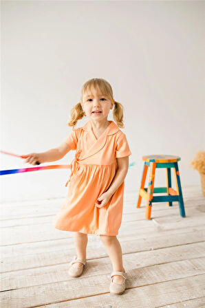 Kruvaze Kız Bebek Elbise Somon Somon