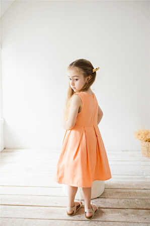 Fiyonk Detaylı Kız Çocuk Elbise Somon Somon