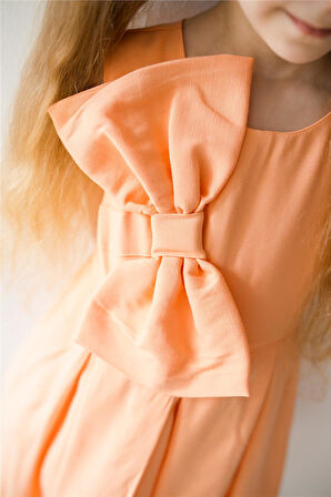 Fiyonk Detaylı Kız Çocuk Elbise Somon Somon