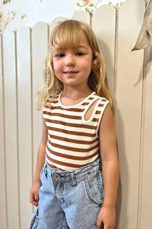 Fitilli Kız Çocuk Kolsuz Bluz Kahve