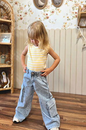 Fitilli Kız Çocuk Kolsuz Bluz Sarı