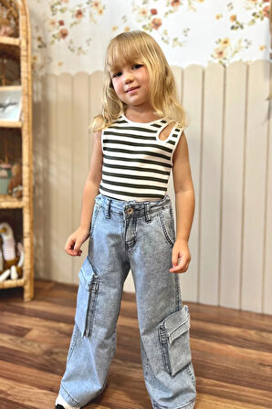 Fitilli Kız Çocuk Kolsuz Bluz Yeşil