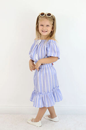 Kız Çocuk Çizgili Etek Bluz Takım