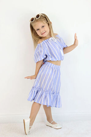 Kız Çocuk Çizgili Etek Bluz Takım