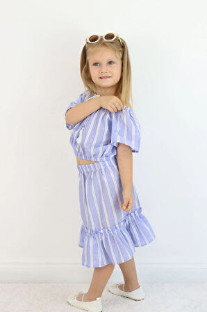 Kız Çocuk Çizgili Etek Bluz Takım