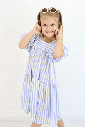 Kız Çocuk Çizgili Pamuklu Elbise
