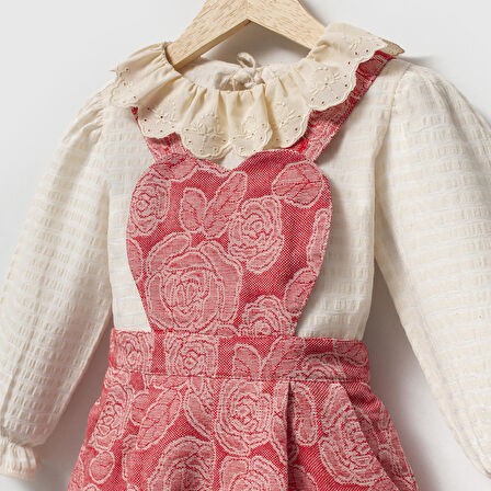 Önü Kalp Kesim 2'Li Kız Çocuk Tulum Takım Kırmızı