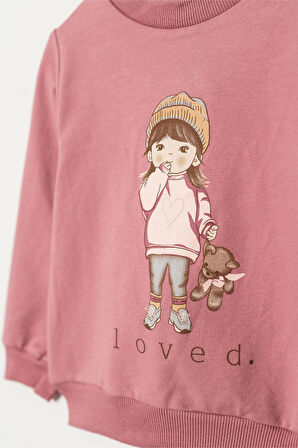 Kız Desen Alt Üst Tayt Takım Gül Kurusu