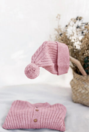 Triko Bereli Tulum Bebek Set Gül Kurusu