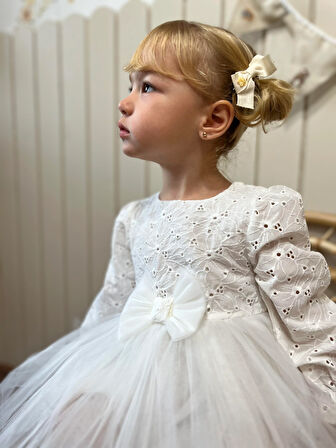 Kuğu Brode Kız Çocuk Elbise Beyaz