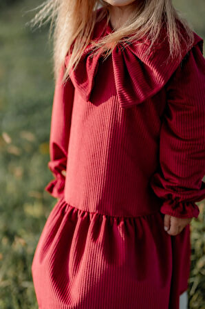 Önü Büyük Fiyonklu Kız Çocuk Elbise Kırmızı