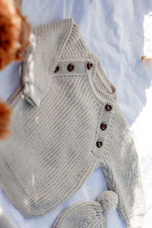 Triko Bereli Yandan Düğmeli Alt Üst Takım Bebek Set Kahverengi