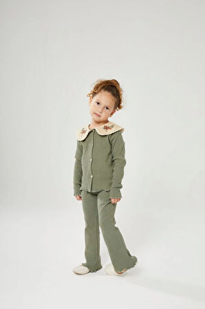 Yakası Nakışlı Fitilli Takım Yeşil