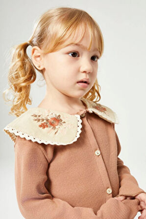 Yakası Nakışlı Fitilli Takım Kahverengi