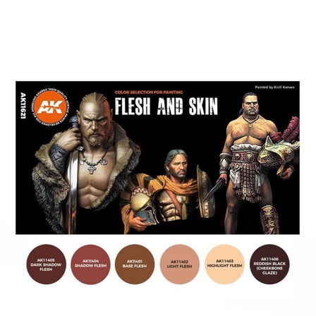 AK Interactive 11621 6x17 ml. Ten Renkleri, Figürler için, Akrilik Maket Boyası Seti