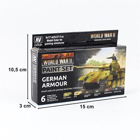 Vallejo 70205 6x17 ml. German Armour, Model Color Serisi Model Boyası Seti