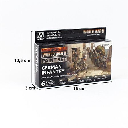 Vallejo 70206 6x17 ml. German Infantry, Model Color Serisi Model Boyası Seti