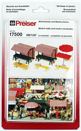 Preiser 17500 1/87 Ölçek Satış Tezgahları, Şemsiyeler ve Masalar Figürleri