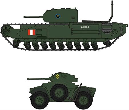 Hasegawa 30043 1/72 Ölçek Churchill Mk.I/II ve Daimler Mk.II (Dieppe Raid) Tankları Plastik Model Kiti