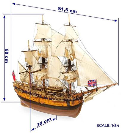 Occre 14005 1/54 Ölçek, Endeavour Yelkenli Tekne Ahşap Model Kiti
