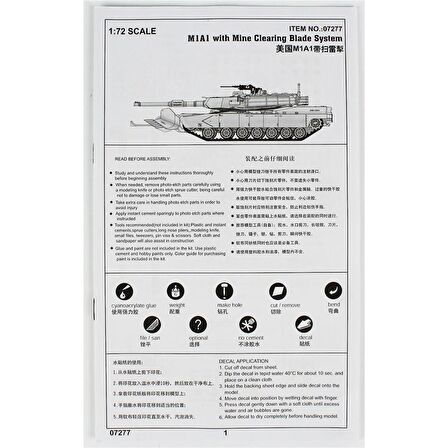 Trumpeter 07277 1/72 Ölçek M1A1 Mayın Temizleme Aparatlı Tank, Plastik Model Kiti