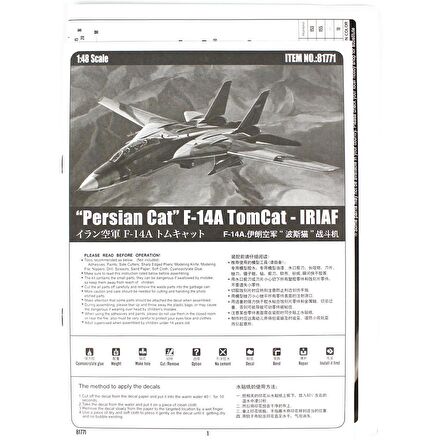 HobbyBoss 81771 1/48 Ölçek F-14A TomCat - IRIAF (Persian Cat), Plastik Model Kiti