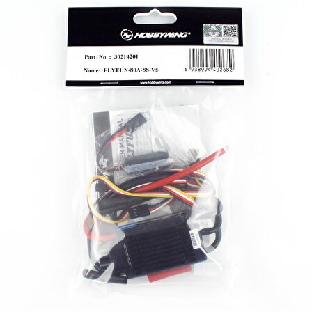 Hobbywing 30214201 Flyfun Serisi, 80 Amper, 3-8S LiPo, 90 Gram, Fırçasız Uçak Motoru için Elektronik Hız Kontrolü