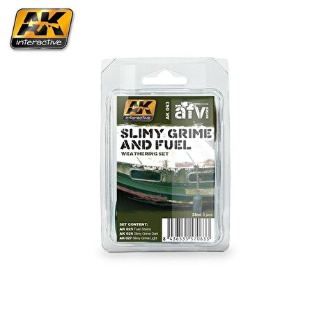 AK Interactive 063 3x35 ml. Yosun ve Yakıt Efekti, Enamel Model Boyası Seti