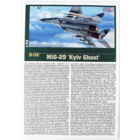 Mistercraft D110 1772 MIG-29 (9-13) Kiev'in Hayaleti Savaş Uçağı Plastik Model Kiti