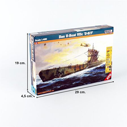 Mistercraft D290ST 1/400 Das U-Boat VIIC (U-617) Denizaltı Plastik Model Kiti, (12xBoya,2xFırça,Yapıştırıcılı Başlangıç Seti)