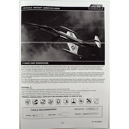 Kinetic K48096 1/48 F-104A/C (USAF Startfighter) Savaş Uçağı, Plastik Model Kiti