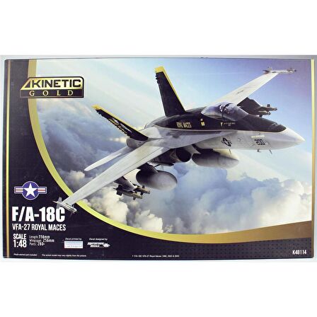 Kinetic K48114 1/48 F/A-18C (VFA-27 Royal Maces) Savaş Uçağı, Plastik Model Kiti