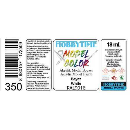 Hobbytime 350 18 ml. RAL9016, Beyaz (White), Akrilik Model Boyası