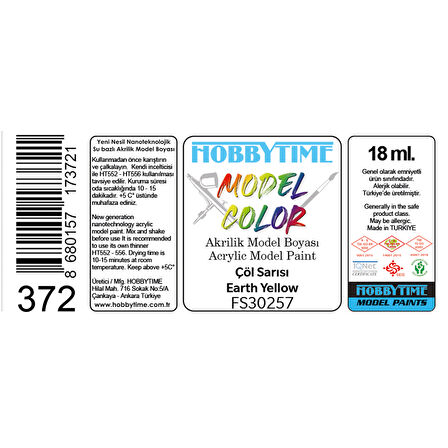 Hobbytime 372 18 ml. FS30257, Çöl Sarısı (Earth Yellow), Akrilik Model Boyası