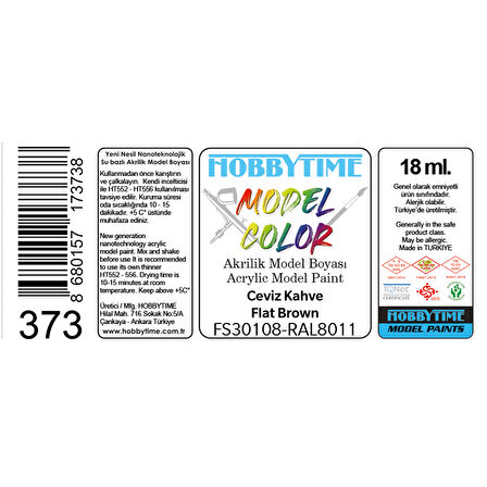 Hobbytime 373 18 ml. FS30108, RAL8011, Ceviz Kahve (Flat Brown), Akrilik Model Boyası