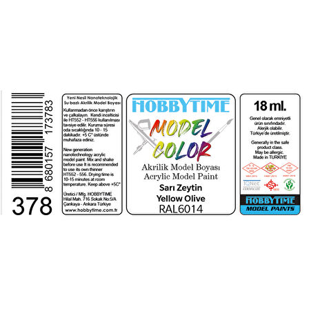 Hobbytime 378 18 ml. RAL6014, Sarı Zeytin (Yellow Olive), Akrilik Model Boyası