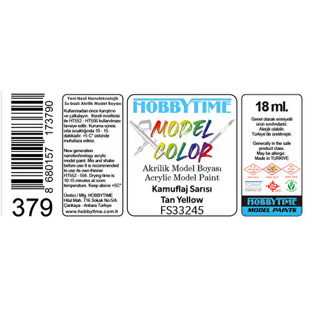 Hobbytime 379 18 ml. FS33245, Kamuflaj Sarısı (Tan Yellow), Akrilik Model Boyası