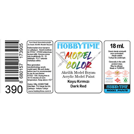 Hobbytime 390 18 ml. Koyu Kırmızı (Dark Red), Akrilik Model Boyası