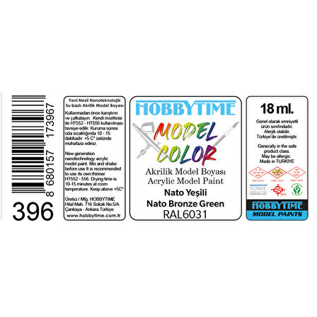 Hobbytime 396 18 ml. RAL6031, Nato Yeşili (Nato Bronze Green), Akrilik Model Boyası