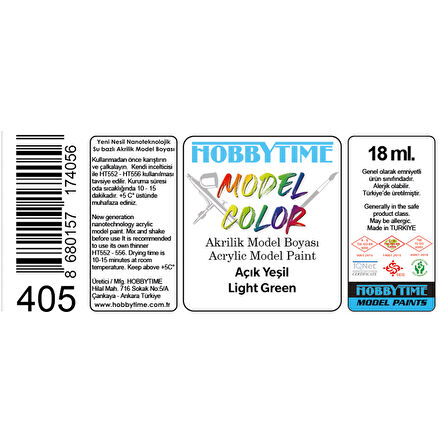 Hobbytime 405 18 ml. Açık Yeşil Light Green), Akrilik Model Boyası