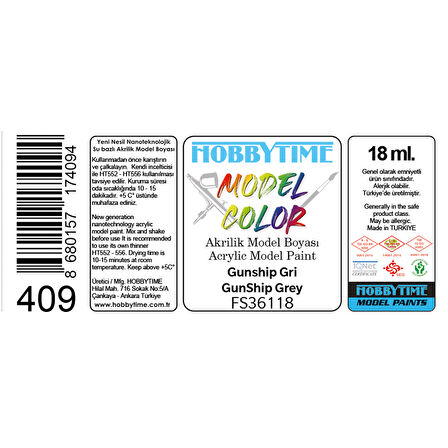 Hobbytime 409 18 ml. FS36118, Gunship Gri (GunShip Grey), Akrilik Model Boyası