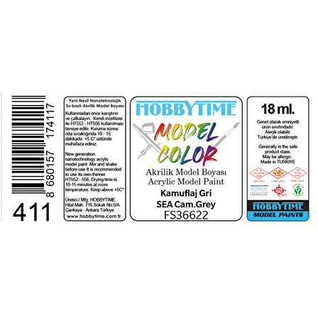 Hobbytime 411 18 ml. FS36622, Kamuflaj Gri (SEA Cam.Grey), Akrilik Model Boyası