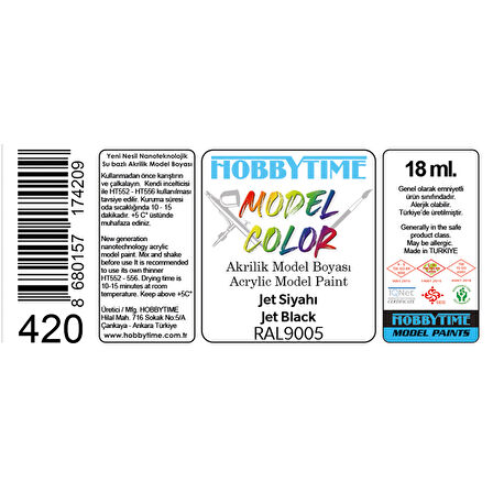Hobbytime 420 18 ml. RAL9005, Jet Siyahı (Jet Black), Akrilik Model Boyası