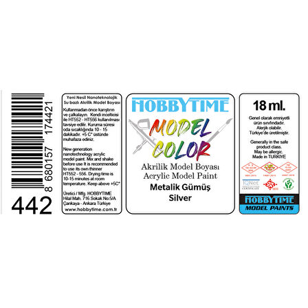 Hobbytime 442 18 ml. Metalik Gümüş (Silver), Akrilik Model Boyası