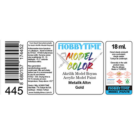 Hobbytime 445 18 ml. Metalik Altın (Gold), Akrilik Model Boyası